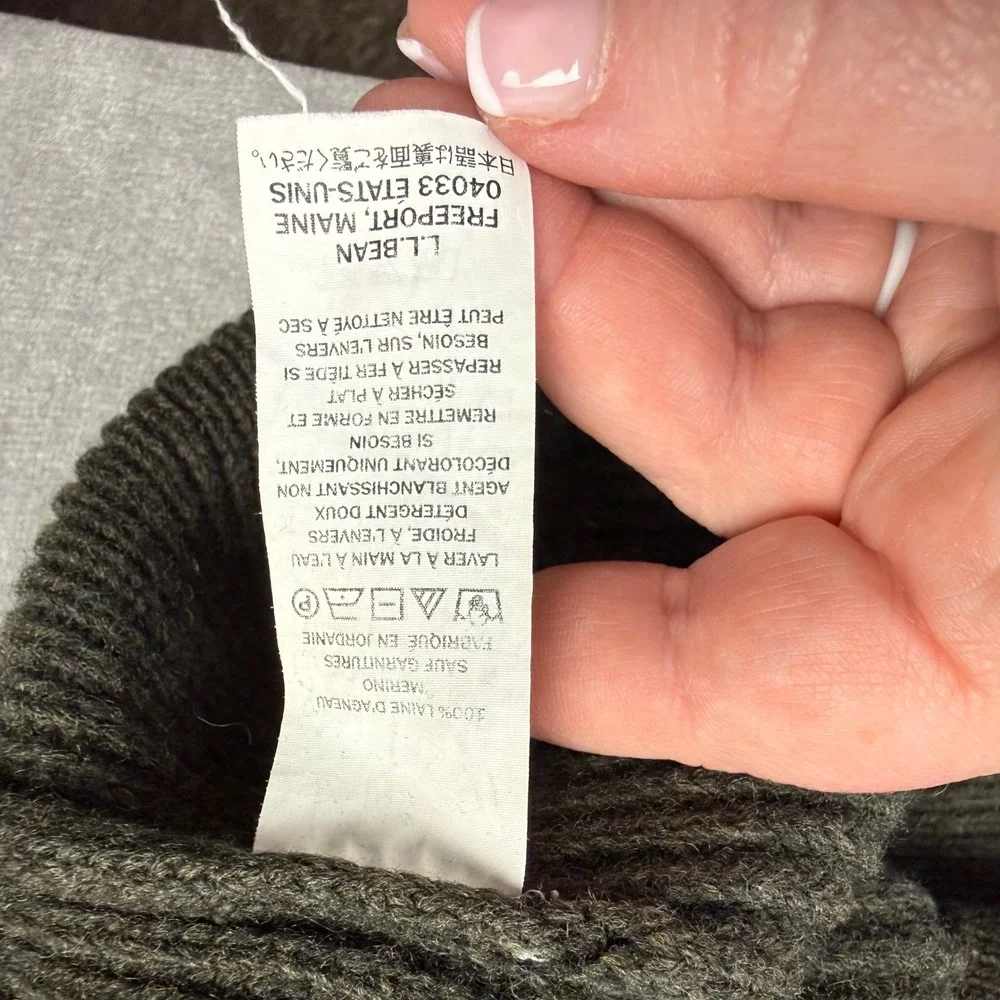 LL Bean Mens XL Merino Lambswool Full Zip Sweater Vest Olive Green 245457 Ribbed